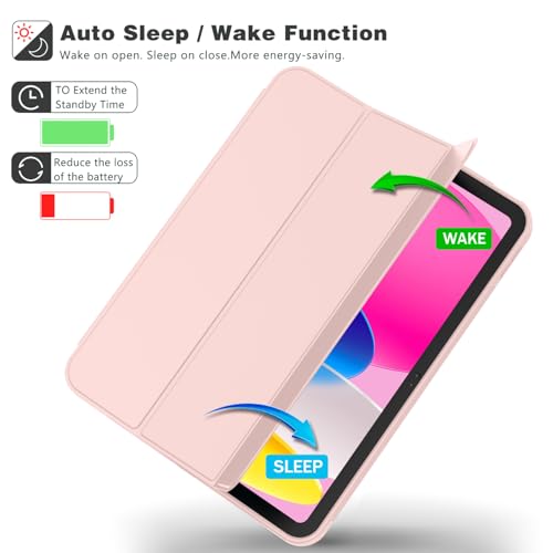 Image of ToaPoia Case for iPad (A16) 11 Inch 2025 /iPad 10th Generation 10.9 Inch 2022, Slim Trifold Stand Protective Cover with Pencil Holder and Soft TPU Back,Support Auto Sleep /Wake (Rose Pink)