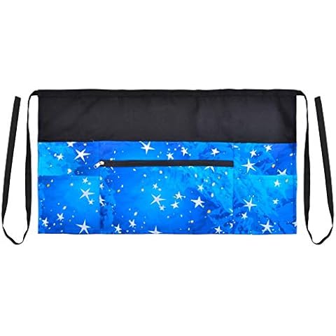 Server Apron with 6 Pockets, Blue Waist Aprons Waiter Waitress Half Apron for Women Home Cooking Restaurant Serving Work, Blue Starry Cover