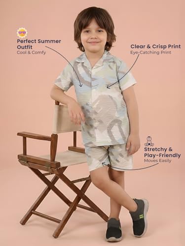 Image of POLKA TOTS 100% Cotton Co-Ord Set for Boys | Half Sleeve Shirt & Shorts Beach Outfit for Kids | Ultra-soft & Breathable Summer Clothes for Toddler & Baby Boy | Casual Dress & Printed Nightwear Set