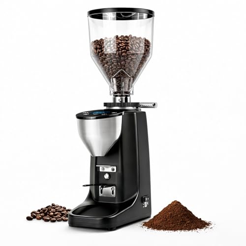 XEEAOFE Molino de Café de Muelas para Uso Doméstico, con 19 Ajustes de Molienda, Tolva para Granos de 500g, Soporte para Portafiltros Desmontable y un Panel de Control LED Intuitivo Black