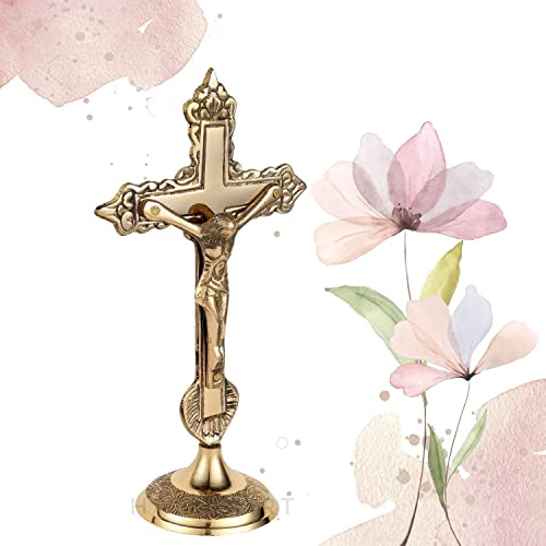 Hashcart® Brass Catholic Crucifix Cross With Stand, Jesus Decor, Catholic Decor, Brass Jesus Christ Statue For Home, Office, Church, Christian Decor #TOP2