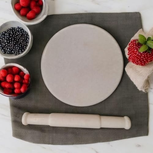 Image of White Marble Chakla /Rolling Pin Board /Roti, Chapati Maker & Marble Belan /Rolling Pin for Kitchen | Chakla Belan Combo