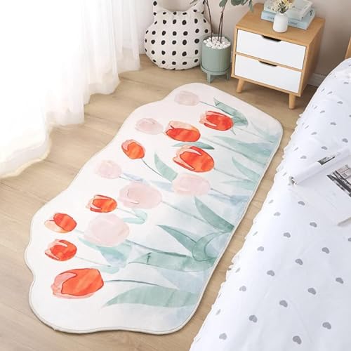 カーペット ラグ キッズ プレイマット ロードマップ キッズ マット ベッドサイド ラグマット 80x200cm 長方形 一本チューリップ 柄 絨毯 足拭きマット 春秋冬用 厚手 手洗い 吸水 ふわふわ あったか 滑り止め 防音 耐摩耗性 お洒落 ベッドル