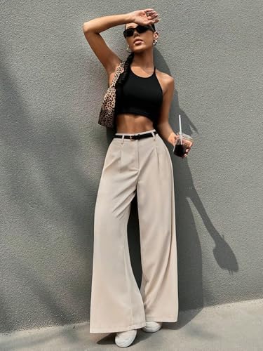Image of Aahwan Women's Loose High Rise Solid High Waist Korean Pleated Wide Leg Trouser