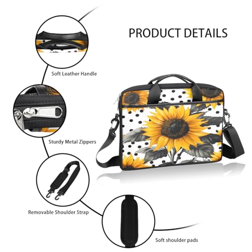 Funda para laptop de 15 pulgadas con diseño retro de girasoles y lunares, maletín delgado para computadora portátil con correa para hombro, bolso mensajero para mujeres y hombres, funda para trabajo, oficina y viaje miniatura 4