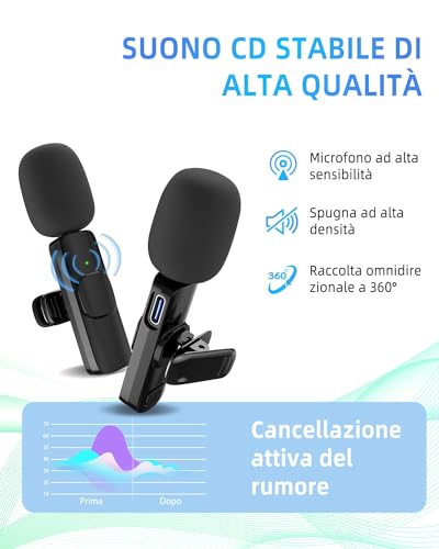 Microfono-Wireless-per-iPhoneiOSAndroidePCLaptop-Plug-Play-Professionale-Microfono-Bluetooth-Microfono-Lavalier-Wireless-Riduzione-del-Rumore-per-TikTok-Youtube-Vlog-Registrazione-Video
