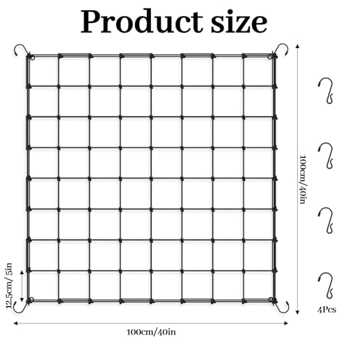 Zikenis Wachsen Zelt Netz 100 x 100 cm, Scrog Netz,Elastisches Mesh Zelt Ranknetz,Grow Netz mit 4 Haken,für GemüSe-,Obst-Und Blumenpflanzen Verwendet,für Hof,Gartenarbeit,Garten,Balkone (100 x 100 cm)