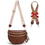 Leather Crossbody Fanny Pack Trendy Bum Bag Double Zip Multi Compartment with 2 Adjustable Straps Daily Belt Purse for Women