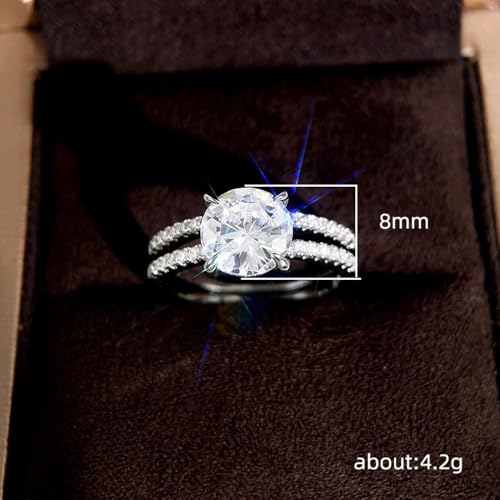 2Pcs White Gold Plated White Cubic Zirconia Engagement Rings Wedding Bridal Band Promise Rings Evening Parties Anniversary Valentine's Day Gifts Eternity Bands for Women2