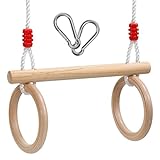 Trapez Schaukel 2 in 1 Schaukel mit Turnringen Multifunktions Kinderholz Trapeze Kinderschaukel aus...