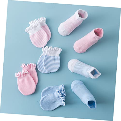 4pairs Gloves and Socks Cotton Mittens for Boy Girl Anti-scratch Design Comfortable and Stylish Pink Color for Keeping Boy Girl Warm3