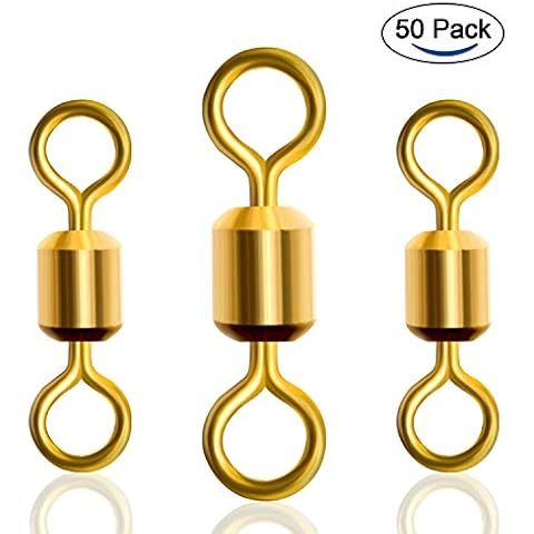 Hunter's Tail Snap Fishing Stainless Steel Ball Bearing Rolling Swivel Barrel - 50-Pack, Gold Cover
