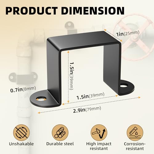 MooxHAI 1.5\"x1.5\" Square Tube Strap Clamp | U shaped metal bracket | Black Square Pipe Clamp with Powder Coated | Wood Deck Fence Post Tie | Square Tube Buckle for Water Pipes,Stairs Railing - 3 Pcs - Thumbnail 2