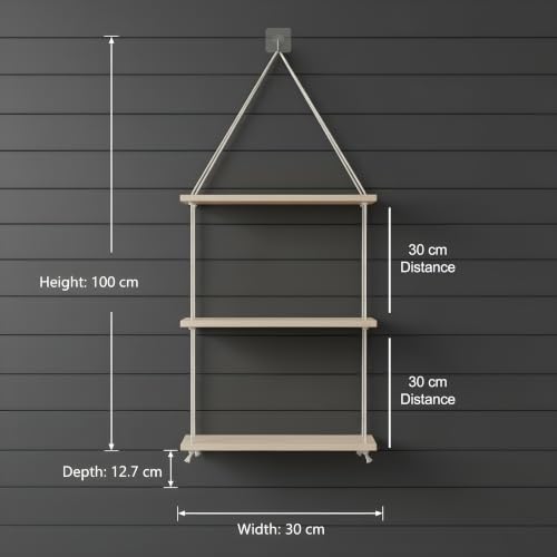 Image of No-Drill 3-Tier Wall Hanging Shelf | Elegant Boho Wall Decor for Plants and Home Decoration, Living Room, Bedroom & Balcony | Handwoven Art Piece