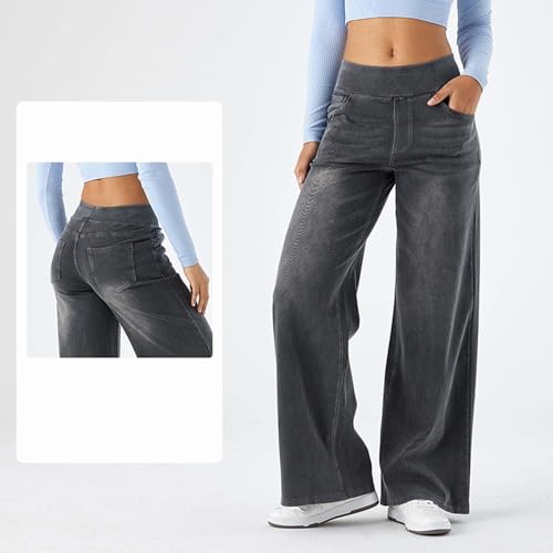 fanmpghleoo Wide Leg Jeans Woman Pull On Elastic Waist Jeans for Women Trendy Boyfriend Jeans Sweatpants That Look Like Jeans3