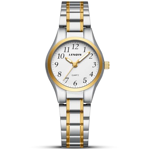 LN LENQIN Damenuhr Edelstahl Armbanduhr Damen wasserdichte Uhr Damen Klassisch Analog Quarz Damenuhren