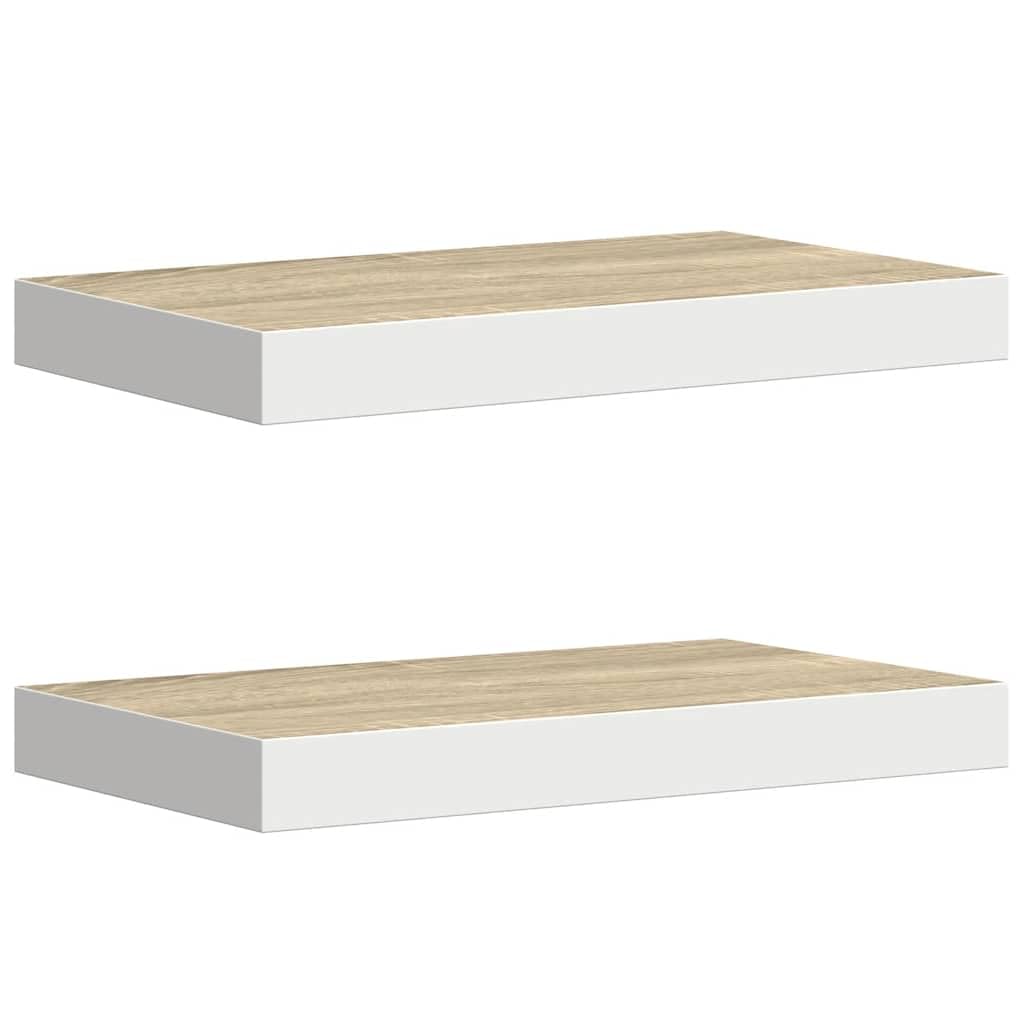 vidaXL 2x Floating Wall Shelves Living Room Office Furniture Shelving Wall Ledge Board Bookcase CD Display Rack Hanging Shelf MDF Oak and White — image 1
