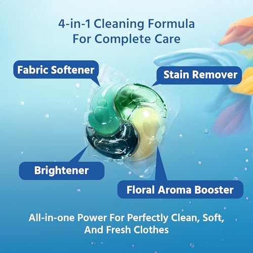 Image of 4-in-1 Dissolvable Laundry Pods | For Top & Front Load Washing Machines | Stain Remover, Brightener, Fabric Softener, Fresh Floral Aroma | 1 Pod - 1 Wash (Up to 8 kg Load) (Pack of 10)
