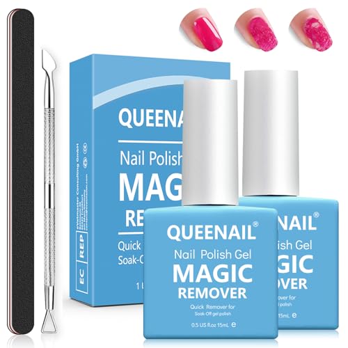 15ml 2 Pièces Dissolvant Vernis Semi Permanent, Gel Vernis Nail Polish Remover, Avec Lime à Ongles et Nail Cuticle Pusher, Retrait Rapide et Doux, Sans...