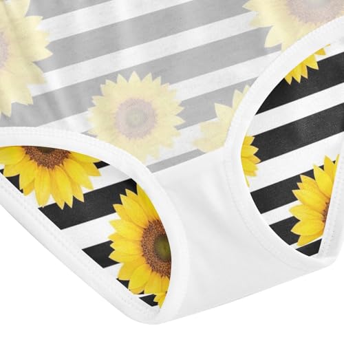 Underwear for Girls, Yellow Sunflowers Black White Stripes Toddler Girl Panties, Girls Cotton Underwear, 2T–8 Years4