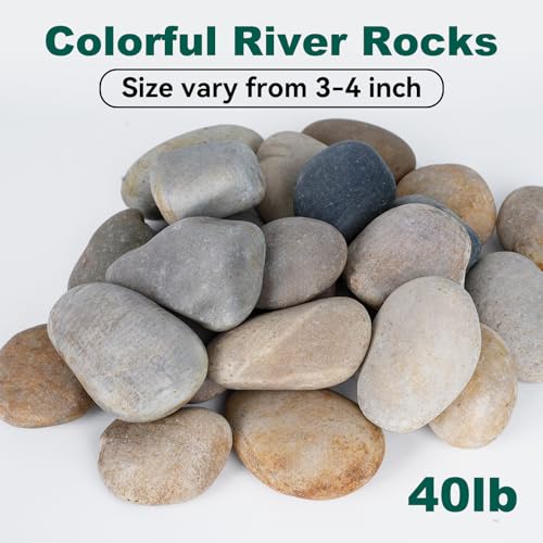Image of Pulovin 40 lbs River Rocks for Aquarium, 3-4 Inch Fish Tank Rocks, Natural Decorative Garden Rocks Outdoor Landscaping, Large Stone for Walkways, Yard, Vases, Crafts