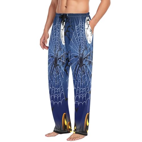 Qilmy Halloween Pumpkins & Spiders Men's Cotton Pajama Pants, Lightweight Lounge Sleepwear with Drawstring and Pocket4