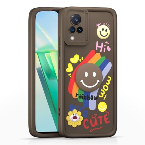 Image of Pikkme Back Cover for Vivo V21 5G | Soft Silicone| Cute Rainbow Smile & 3D Cartoon Flower Design | Shockproof Raised Camera Protection Bumper Case (Brown)