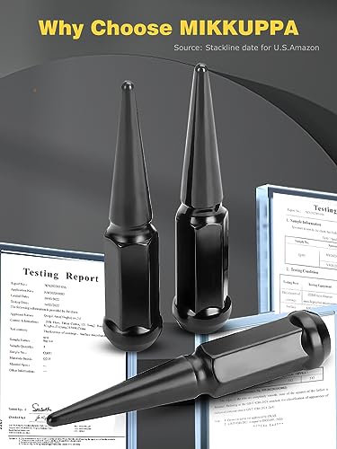 Image of MIKKUPPA 24PCS M14x2.0 Spike Lug Nuts - Black 14mmx2.0 Spike Lug Nuts, Replacement for 2004-2014 Ford F150, 2003-2014 Expedition, Solid 4.4 inch Tall Acorn Lug Nut with 1 Socket Key
