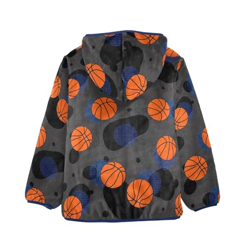 CHIFIGNO Orange Basketball Boy Hooded Jacket Light Soft Fleece Outerwear Jackets 3T2