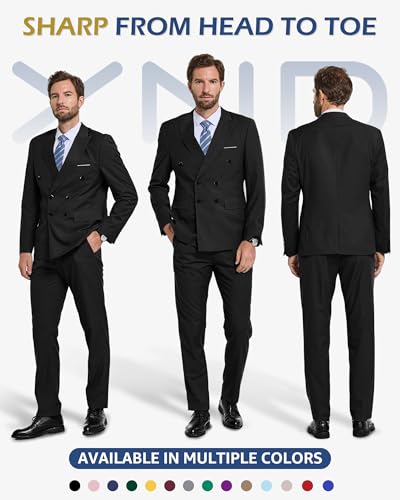 YND Men's 3 Piece Suit Set with Stretch Fabric, Slim Fit One Button Solid Jacket Vest Pants, Prom Party Wedding Business Suit2