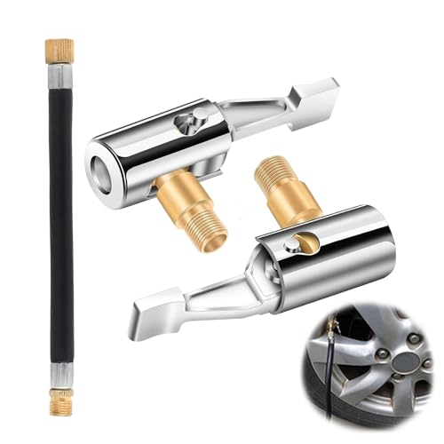 Lot de 2 Embout Gonfleur Pneus Voiture Tube de Gonflage de 12 cm, Adaptateur Valve Universel 8mm en Laiton pour Pompe Velo Moto Auto Connecteur Rapide...