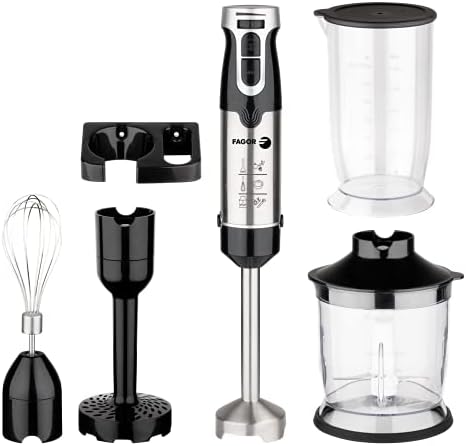 FAGOR Batidora de mano DivaMix Plus Black con 5 accesorios. 1000W de potencia y 4 cuchillas de acero inoxidable. Control de velocidad variable y botón turbo FAGOR Batidora de mano DivaMix Plus Black con 5 accesorios. 1000W de potencia y 4 cuchillas de acero inoxidable. Control de velocidad variable y botón turbo