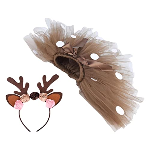 XIAOGUANG Robe D'orignal Robes De Filles Jupe Tutu De Noël pour Bébé Fille avec Coiffe Réaliste en Corne De Renne, Robe De Noël Orignal pour Fête De Noël, Anniversaire30x40x2 Cm Cover