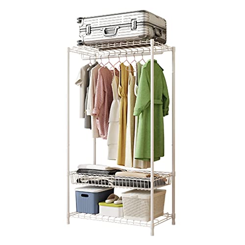 perchero HAIYU Metal, Colgador Independiente para Ropa, Guardarropa de Dormitorio con Estante de Almacenamiento de 3 Niveles, Organizador Suspensión de Interior Bl(Size:75×45×160cm) Cover