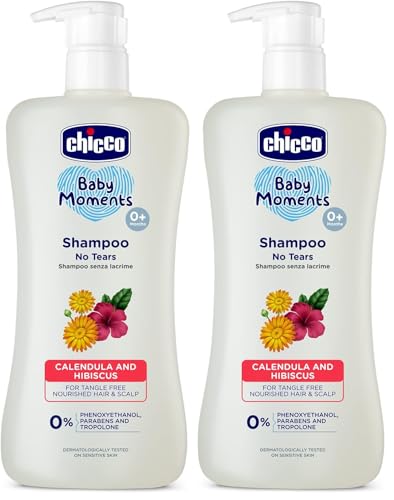 Image of Chicco Baby Moments Shampoo for Tear-Free Bath times, Natural Ingredients, Suitable for baby's tangle Free, smooth hair, No Phenoxyethanol and Parabens (500ml) (Pack of 2)