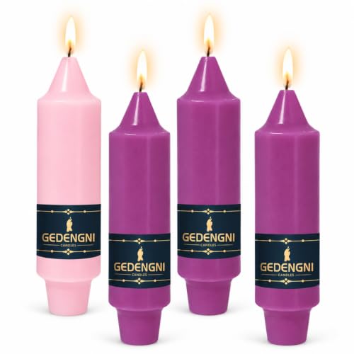 Gedengni Advent Taper Candles 4 Pack, Purple Pink Handmade Candle Sticks