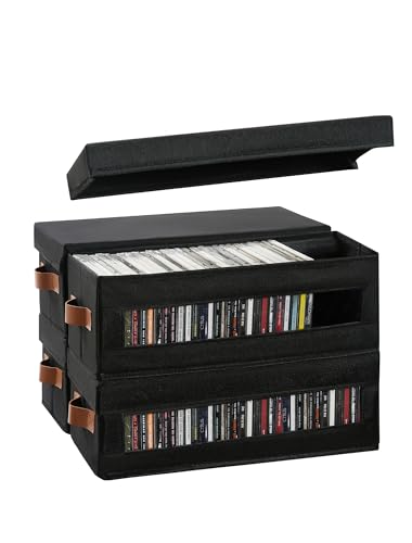 Coorganisers 4 Packs CD Storage Box with Visible Window, Stackable CD Case Holder with Dustproof Lid
