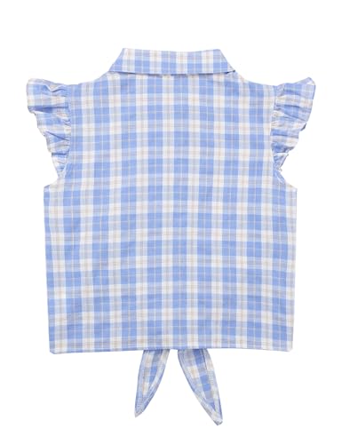 Image of Girls Sleeveless Plaid Button Down Shirt Summer Crop Tops Tie Knot Ruffle Sleeve Shirt Blouse 3-12Y
