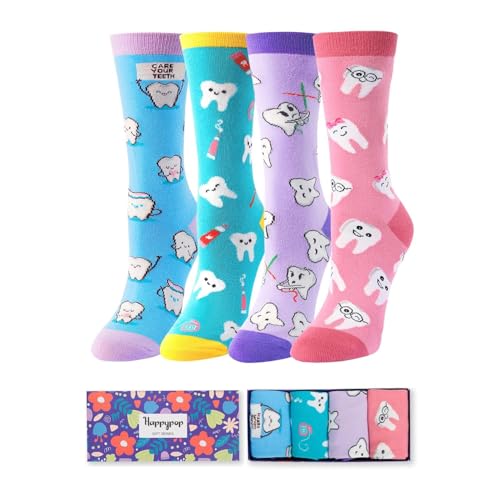 HAPPYPOP Dental Assistant Gifts for Women - Dentist Socks Teeth Tooth Sock, Dentist Gifts Dental Hygienist Gift Hygiene Gift