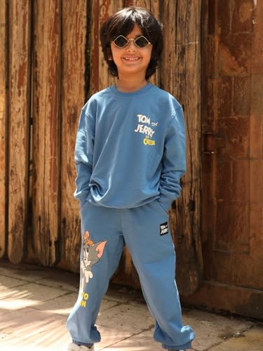 Image of Nap Chief Kids Cotton Official Tom & Jerry Printed Co ord set for Boys & Girls, Sweatshirt and Joggers Clothing Set for Casual Wear