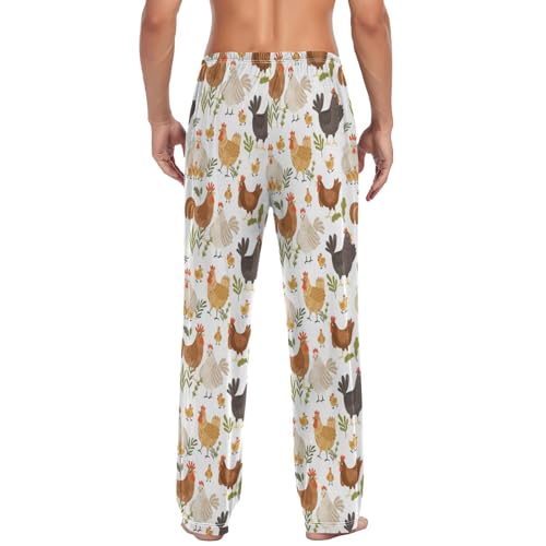 Roosters Chickens Hens Floral Mens Pajama Pants Lounge Men's Pajama Bottoms Soft Sleep Pants With Pockets M4