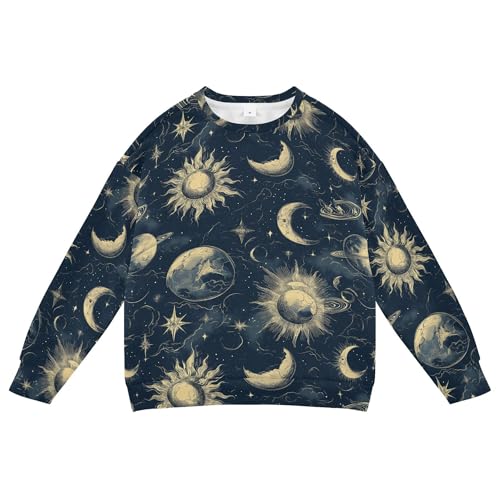 Sun Moon Galaxy Navy Little Boys Pullover Hoodie Long Sleeve Outerwear for Kids Camping 4T - Main Image