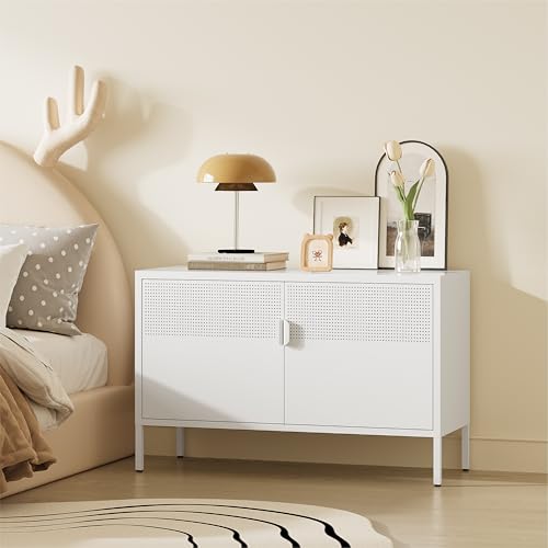 Image of Metal Storage Cabinet,2 Door TV Stand, Metal Mesh Accent Cabinet