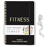 Fitness Journal for Women & Men, Food & Workout Journal Planner Log Book with Measuring Tape, Undated Wellness Planner to Track Weight Loss, Muscle Gain, Home Gym Exercise, Daily Nutrition, 9.5' x 7'