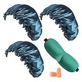 Arycrack Satin Bonnet Sleep Caps Solid Color 3pcs/Pack with One Eye Mask and A Pair of Ear Plugs...