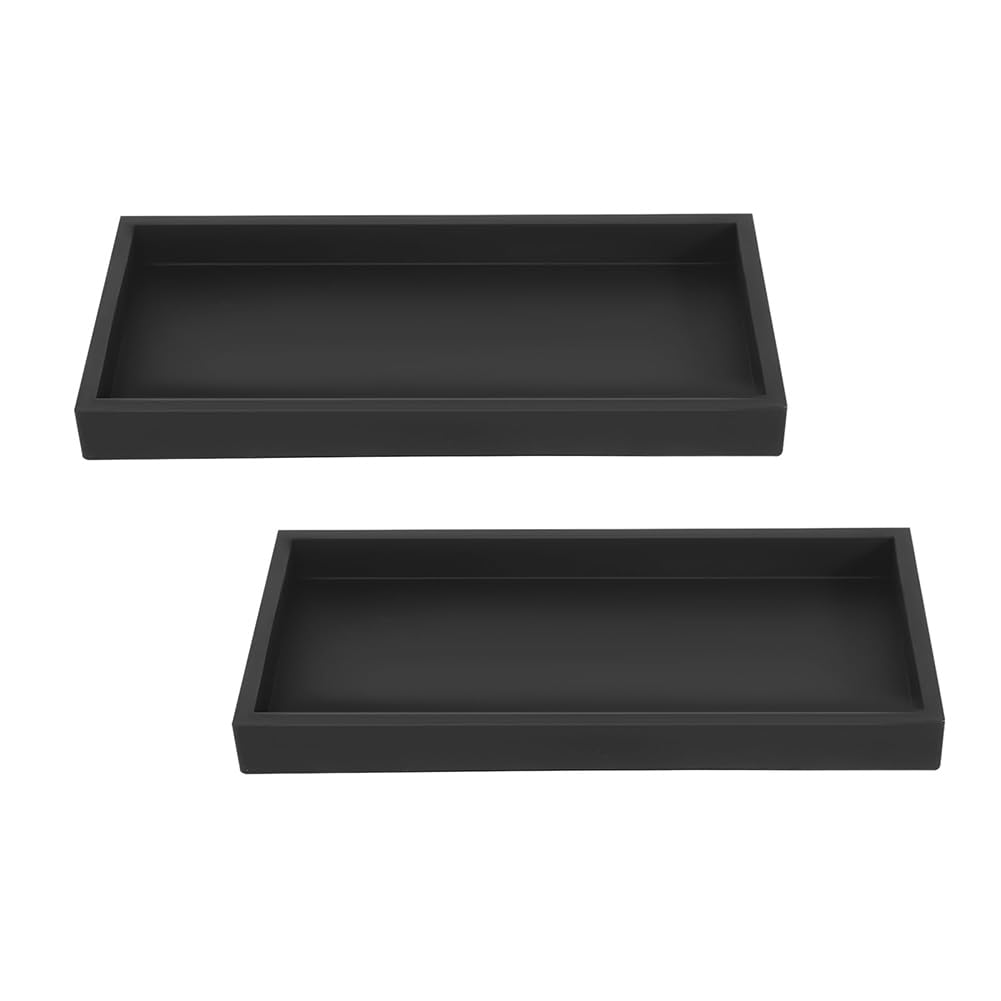 CTRLZS Set of 2 Bathroom Trays, Decorative Tray, Black Silicone Storage Tray, Small Tray for Washbasin, Bathtub (Rectangle)