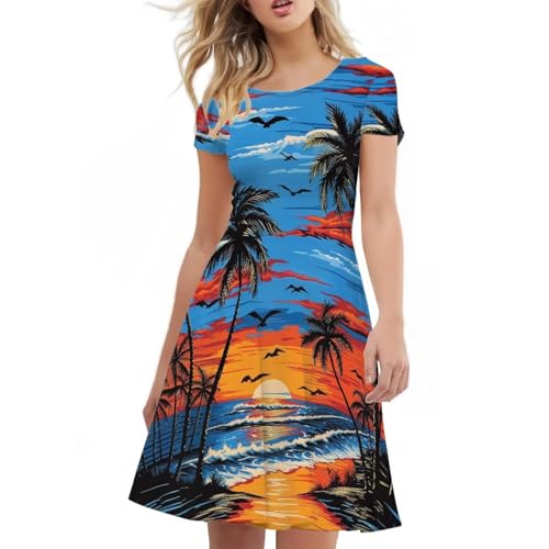 Image of AFPANQZ Womens Casual Summer Lightweight Vintage Dress Short Sleeve Midi Dress Knee-Long Luxury Formal Dress