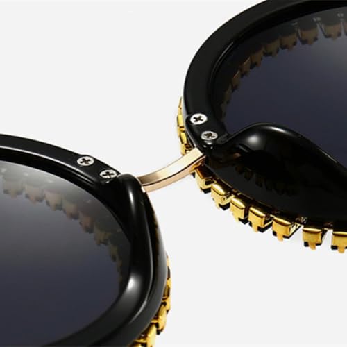 Popular Diamond Sunglasses for Women Men Fashion Rhinestone Round Punk Retro Uv4003