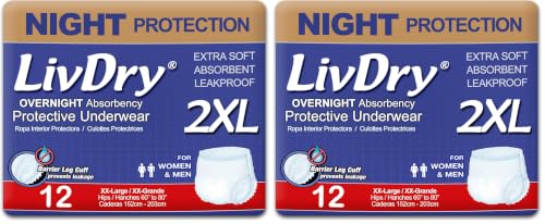 Image of LivDry 2XL Overnight Adult Diapers for Women and Men, XXL Incontinence Underwear, 60 inch-80 inch Waist, Disposable Pull-On Briefs, XX-Large, 24 Pack