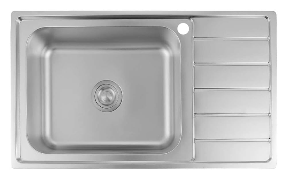 Fregadero de cocina moderno de acero inoxidable empotrado, 86 x 50 cm, 1 lavabo